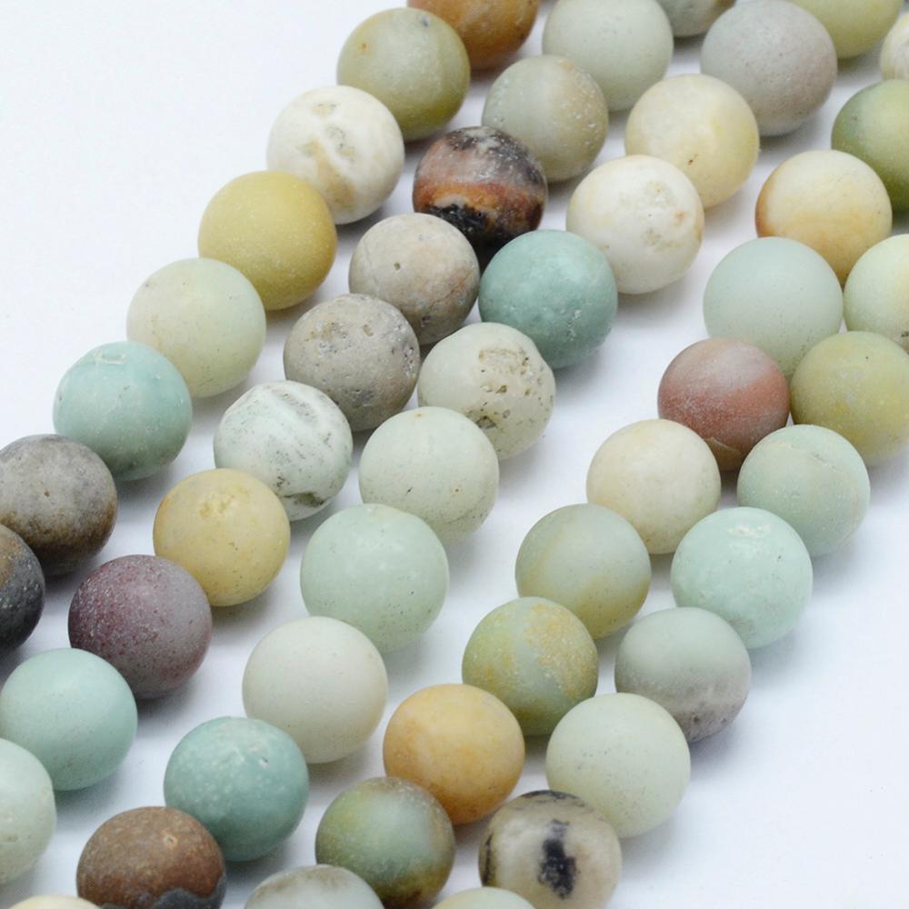 PandaHall Natural Amazonite Beads Strands, Frosted, Round, 6mm, Hole: 1mm; about 63pcs/strand, 15.3"(39cm) Amazonite Round Green