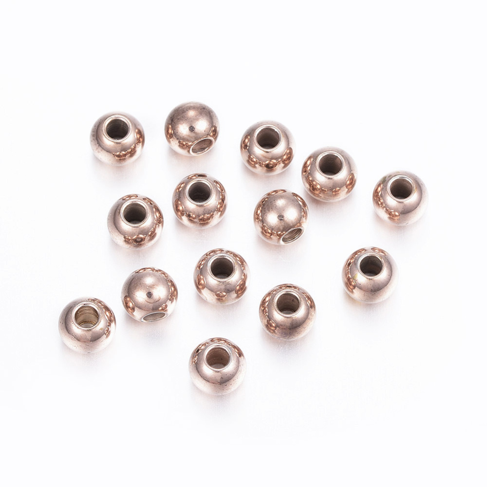 PandaHall 304 Stainless Steel Beads, Round, Rose Gold, 6x5mm, Hole: 2.3mm Stainless Steel Round
