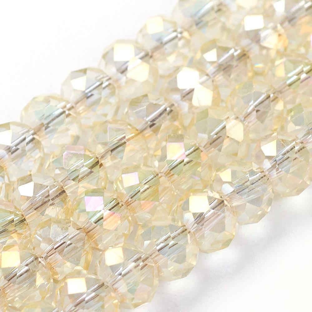 PandaHall Electroplate Glass Beads Strands, AB Color Plated, Faceted, Rondelle, Beige, 4x3mm, Hole: 1mm; about 140pcs/strand, 16.5" Glass...