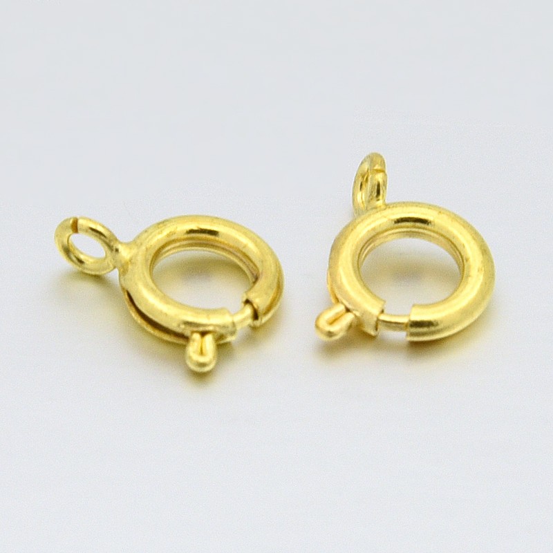 PandaHall Brass Spring Clasps, Ideal for Jewelry Making, Golden, 9mm, Hole: 2mm Brass
