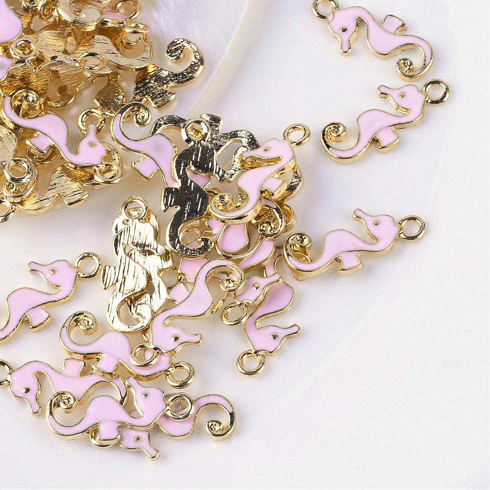 PandaHall Sea Horse Alloy Enamel Pendants, Pink, 22.5x10x2mm, Hole: 2mm Alloy+Enamel Sea Horse Pink