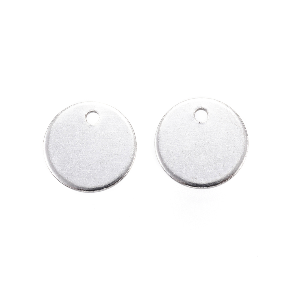 PandaHall 304 Stainless Steel Charms, Flat Round, Blank Stamping Tag, Stainless Steel Color, 8x1mm, Hole: 1mm Stainless Steel Flat Round
