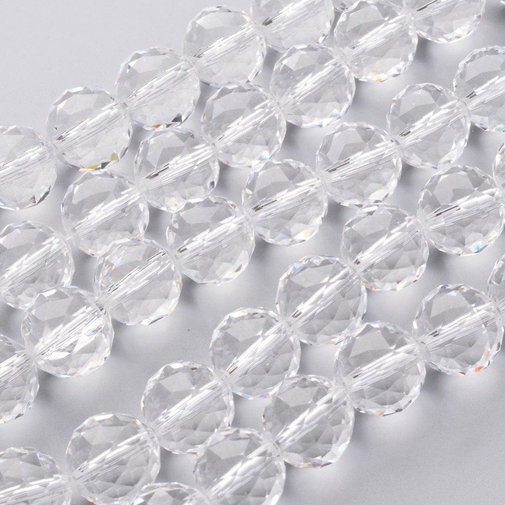 PandaHall Glass Bead Strands, Faceted, Round, Clear, 15.5mm, Hole: 2mm; about 15pcs/strand, 8.6"(22cm) Glass Round Clear