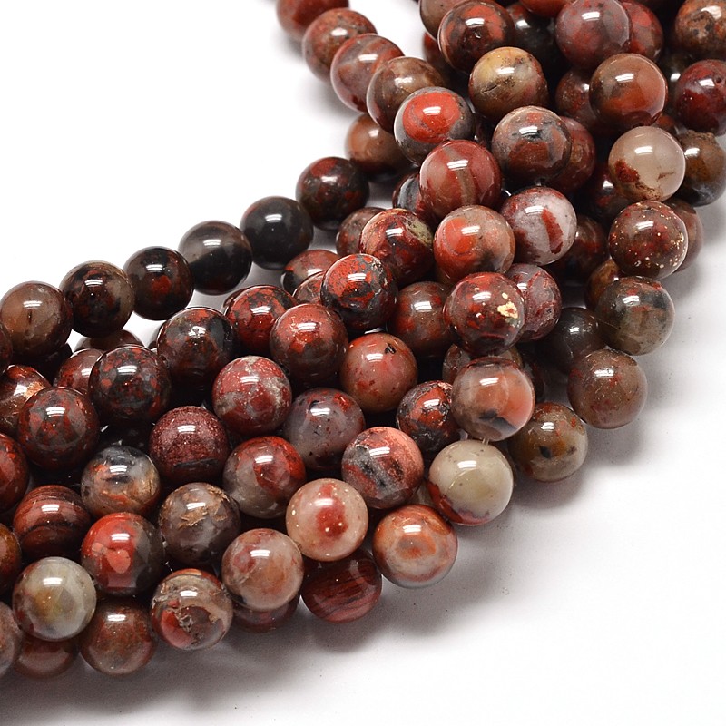 PandaHall Natural Brecciated Jasper Round Bead Strands, 6mm, Hole: 1mm; about 68pcs/strand, 16" Brecciated Jasper Round