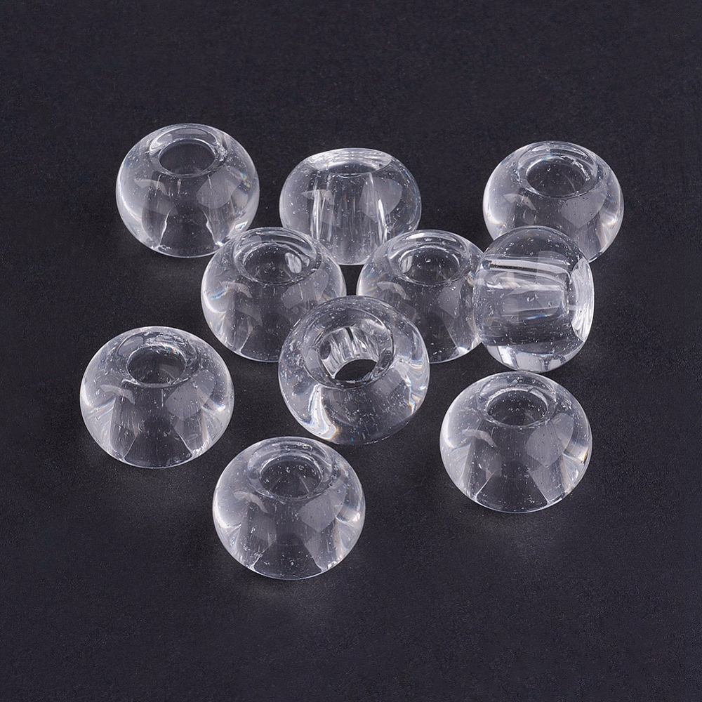 PandaHall Large Hole Rondelle Clear Glass European Beads, Size: about 15mm in diameter, 10mm thick, hole: 5mm Glass Rondelle White