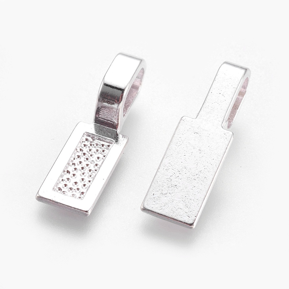 PandaHall Tibetan Style Alloy Glue-on Flat Pad Bails, Rectangle, Lead Free , Silver, 26x8x1mm, Hole: 8x5mm; about 640pcs/1000g Alloy Silver