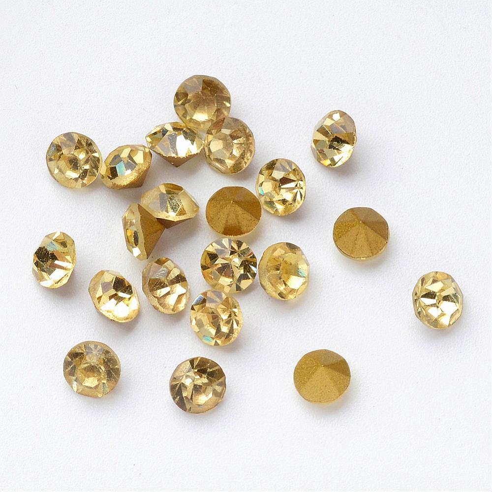 PandaHall Glass Rhinestone Cabochons, Diamond Shape, Faceted, Pointed Back & Back Plated, Jonquil, 4.5x3.5mm, about 714pcs/bag Glass...
