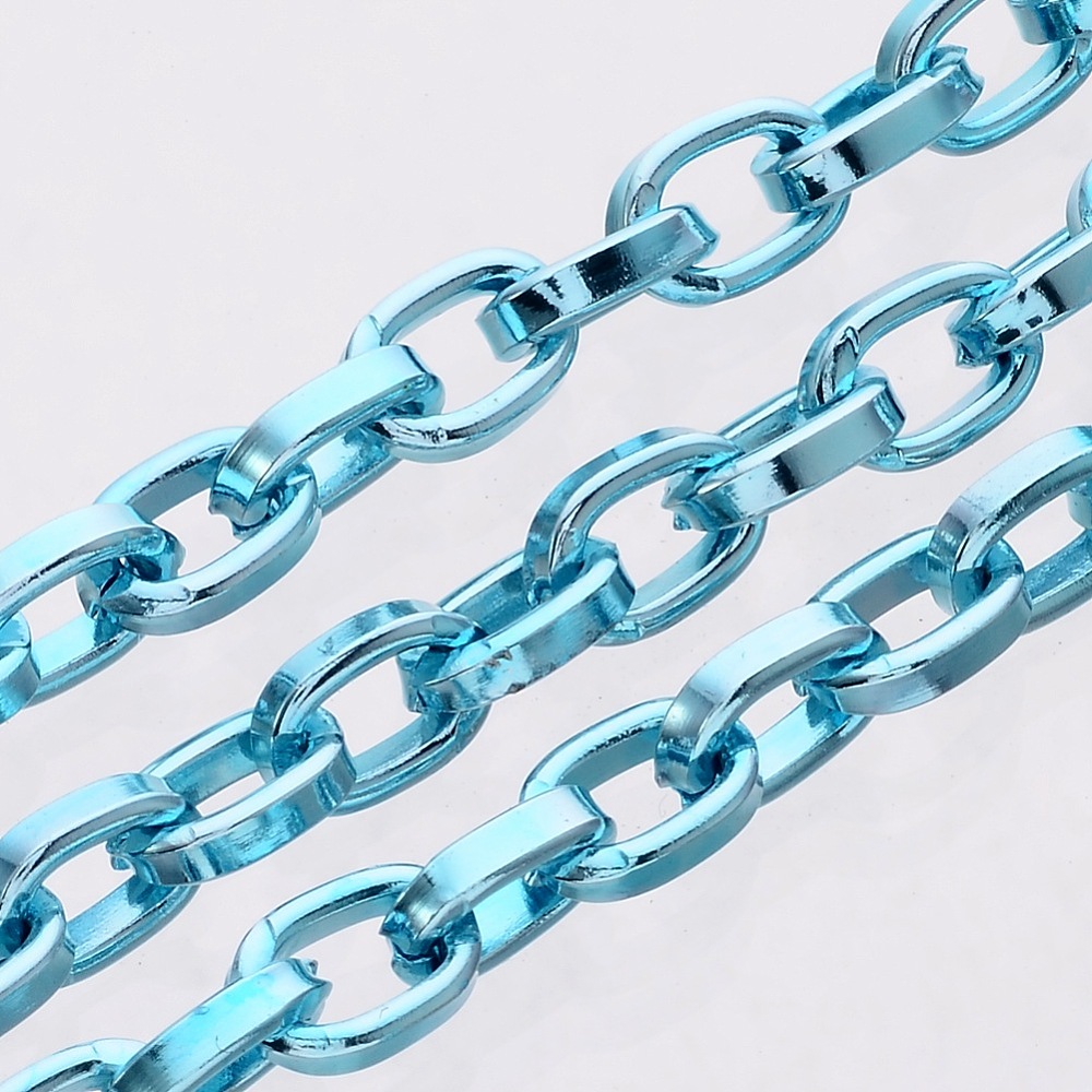 PandaHall Aluminum Chain, Oxidated in Lt. Blue, Link:5.5x8mm Aluminum Blue