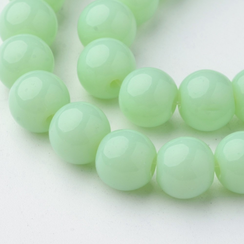 PandaHall Glass Beads Strands, Round, Dyed, PaleGreen, 8mm, Hole: 1mm; about 36pcs/strand, 10.4" Glass Round Green