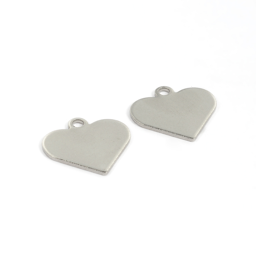 PandaHall 304 Stainless Steel Charms, Heart, Blank Stamping Tag Charms, Stainless Steel Color, 15.5x16x1mm, Hole: 2mm Stainless Steel Heart