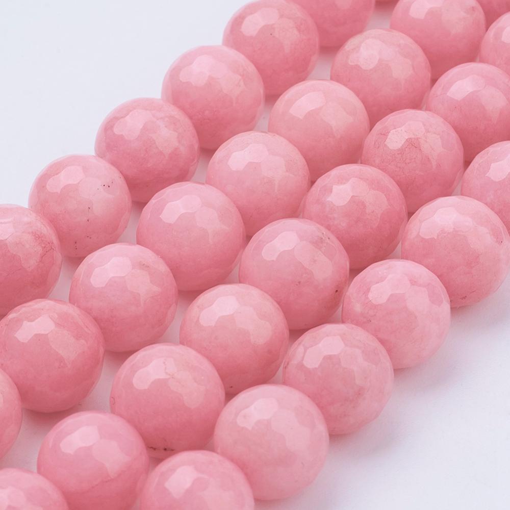 PandaHall Natural Malaysia Jade Bead Strands, Dyed, Faceted, Round, HotPink, 10mm, Hole: 1mm; about 37pcs/strand, 14.5"(36.83cm) Malaysia...