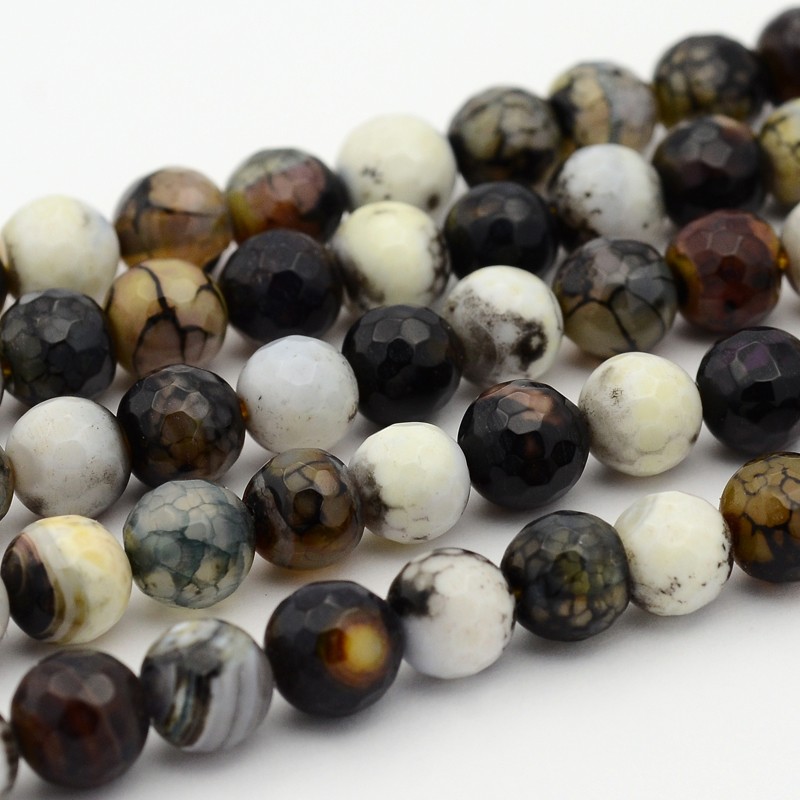 PandaHall Nature Agate Round Bead Stands, Faceted, Dyed, Mixed Color, 8mm, Hole: 1mm; about 49pcs/strand, 15.7" Natural Agate Round...