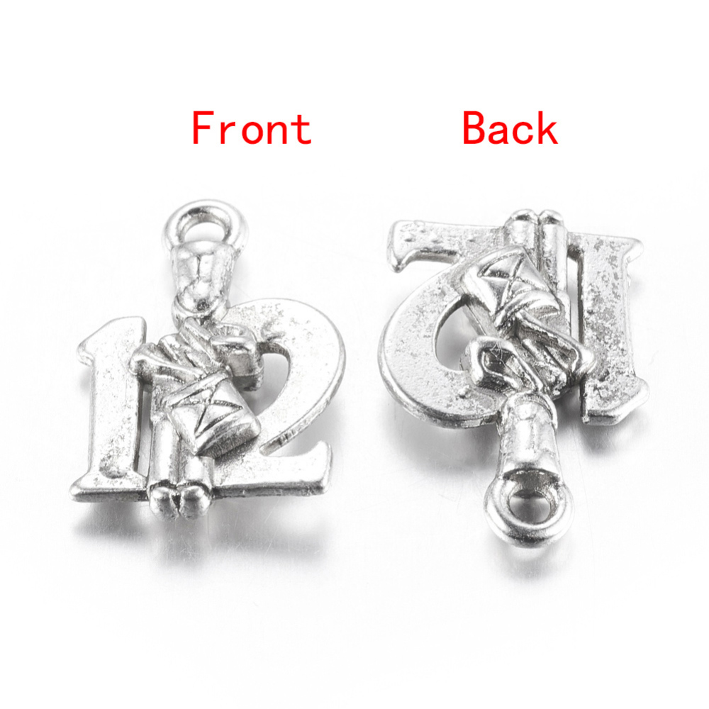 PandaHall Tibetan Style Alloy Pendants, Number 12 with Human, Lead Free & Cadmium Free, Antique Silver, 18x12x4mm, Hole: 2mm Alloy Human