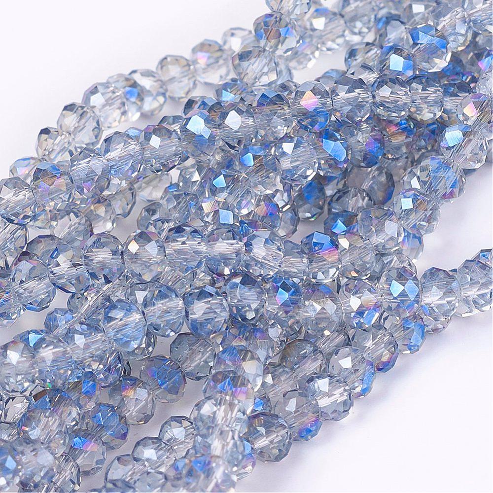 PandaHall Electroplate Glass Faceted Rondelle Beads Strands, Half Plated, SkyBlue, 4x3mm, Hole: 1mm; about 140pcs/strand, 16.5" Glass...