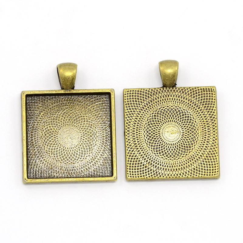 PandaHall Nickel Free Tibetan Style Alloy Pendant Cabochon Settings, Square, Antique Bronze, Tray: 25x25mm; 36x28x3mm, Hole: 4x6mm Alloy...