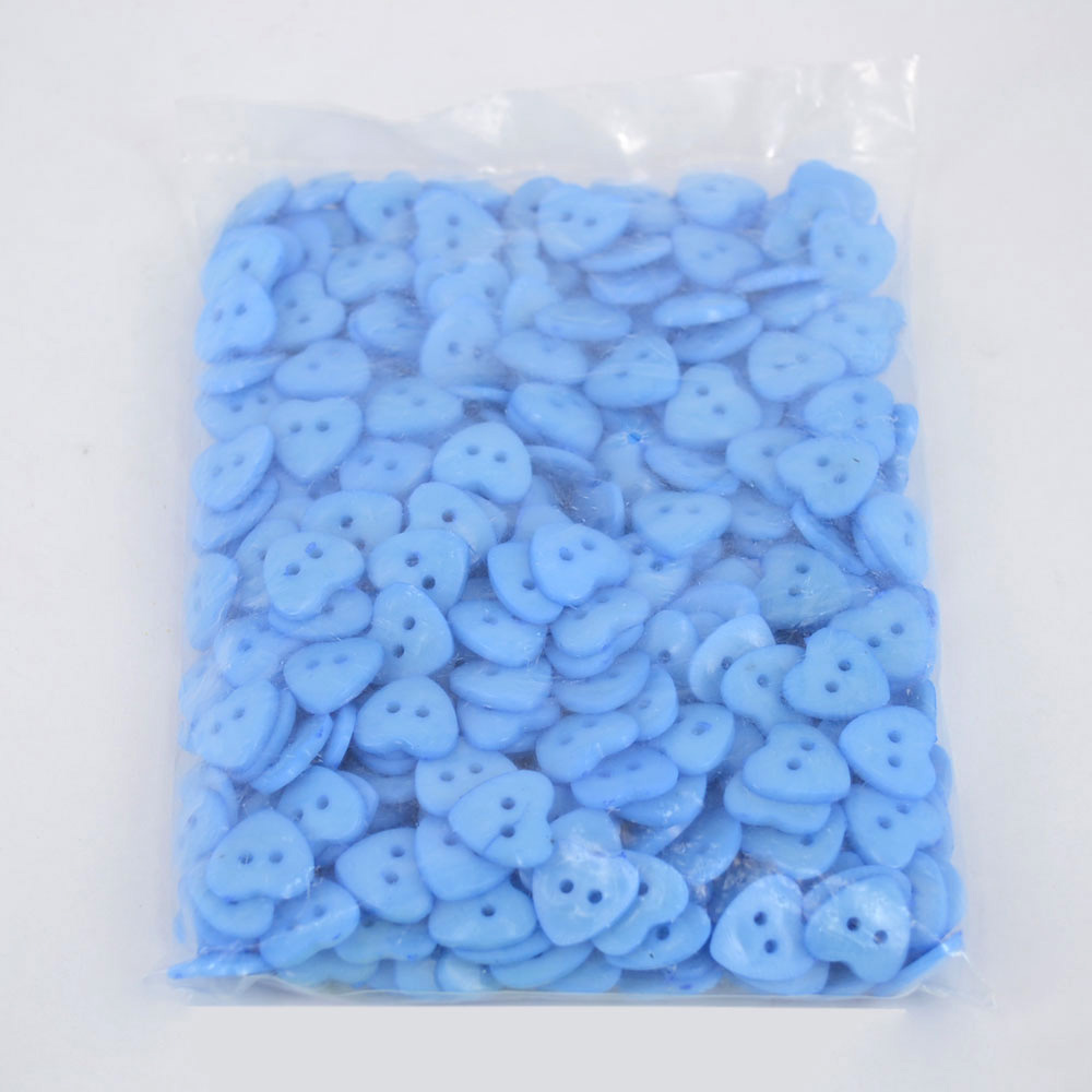 PandaHall Lovely Heart Shaped Buttons, ABS Plastic Sewing Button, CornflowerBlue, about 14mm in diameter, hole: 1.5mm Plastic Heart Blue