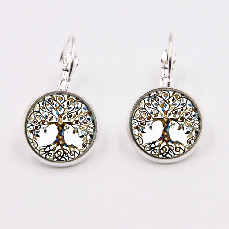 PandaHall Brass Leverback Earrings, with Glass Paster, Flat Round, Platinum, 28mm; Pin: 0.8mm Brass