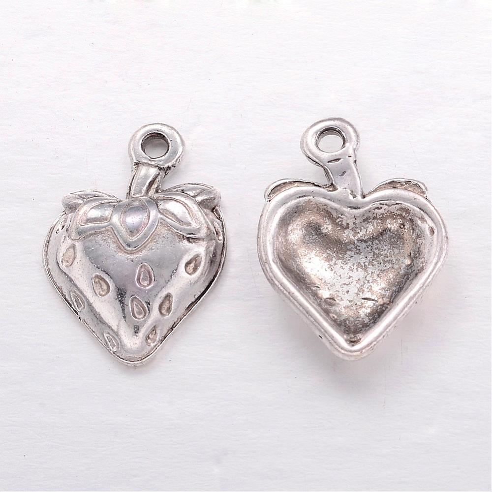 PandaHall Tibetan Style Strawberry Pendants, Antique Silver, Lead Free & Cadmium Free & Nickel Free; 20x14.5mm, Hole: 2mm Alloy Fruit