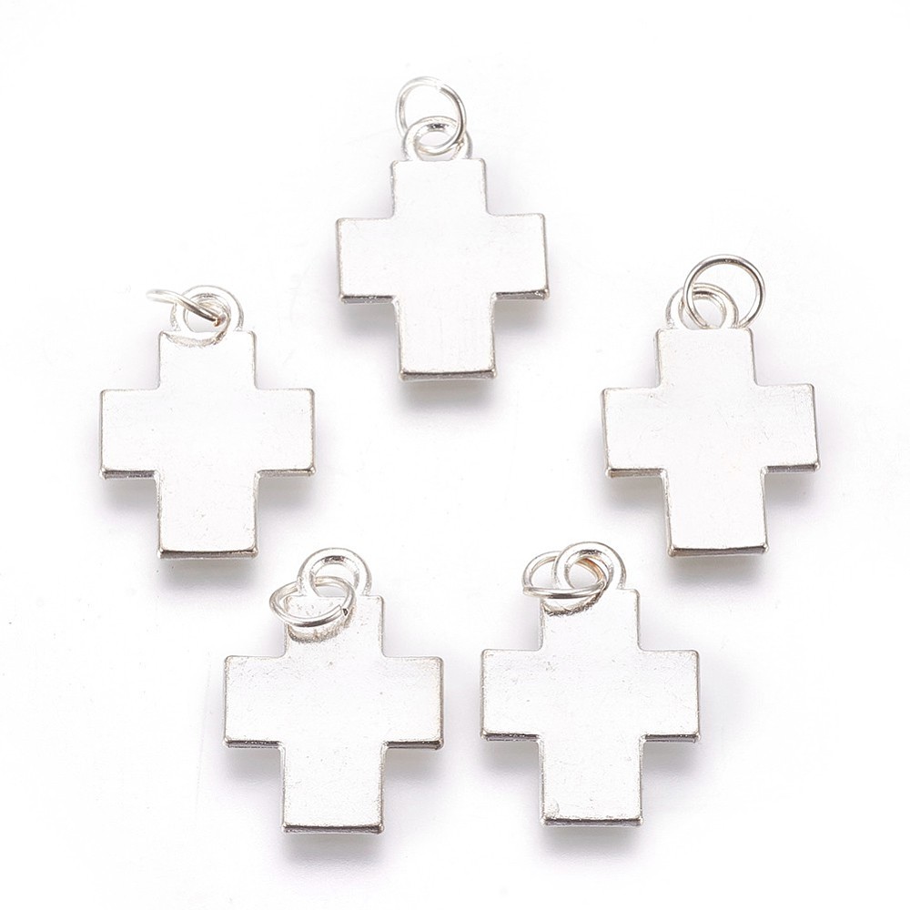 PandaHall Alloy Pendants, Cross, Silver Color, Size: about 29mm long, 16mm wide, 2.5mm thick, hole: 4mm Alloy Cross Silver