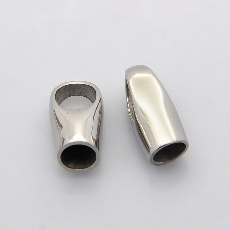 PandaHall 304 Stainless Steel Cord Ends, Stainless Steel Color, 19x10x8mm, Hole: 7x9mm; Inner Diameter: 6mm Stainless Steel