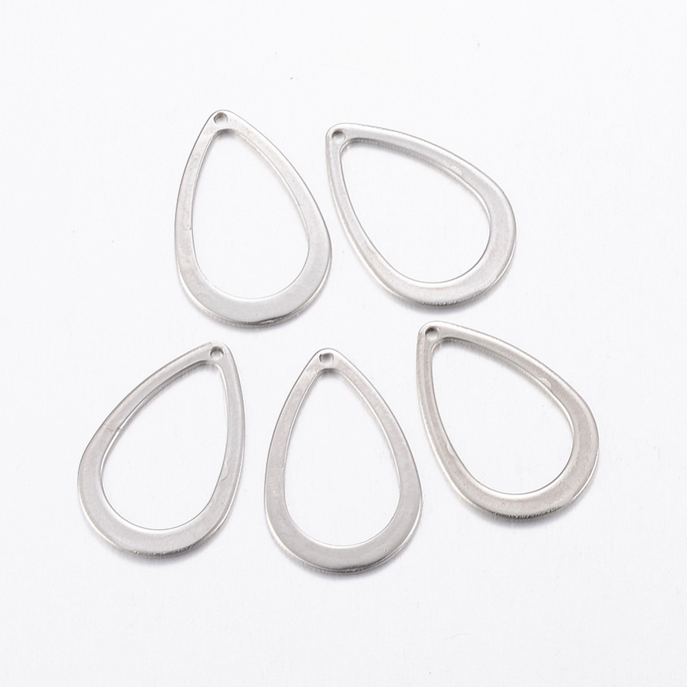 PandaHall 304 Stainless Steel Pendants, Drop, Stainless Steel Color, 17x11x0.8mm, Hole: 0.8mm Stainless Steel Drop