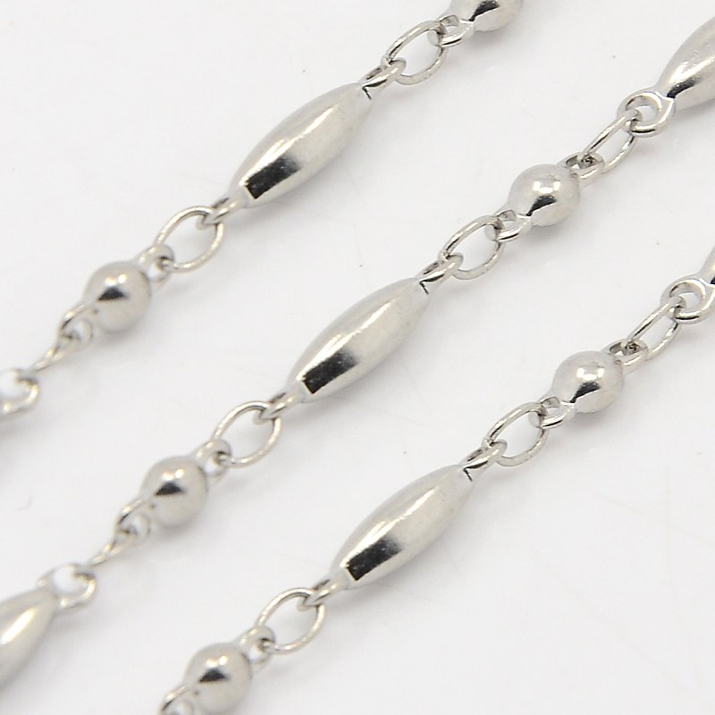 PandaHall 304 Stainless Steel Link Chains, Decorative Ball Bead Chain, with Oval Connector, Stainless Steel Color, 2.5mm Stainless Steel