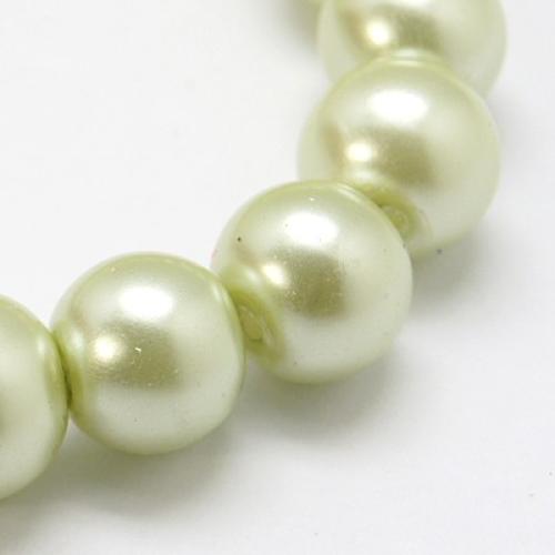 PandaHall Glass Pearl Beads Strands, Pearlized, Round, Honeydew, Size: about 6mm in diameter, hole: 1mm, about 140pcs/strand Round Green