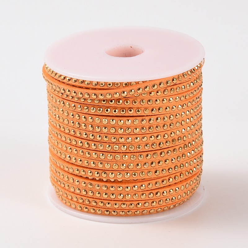 PandaHall Rivet Faux Suede Cord, Faux Suede Lace, with Aluminum, Orange, 3x2mm; about 20yards/roll Suede Orange