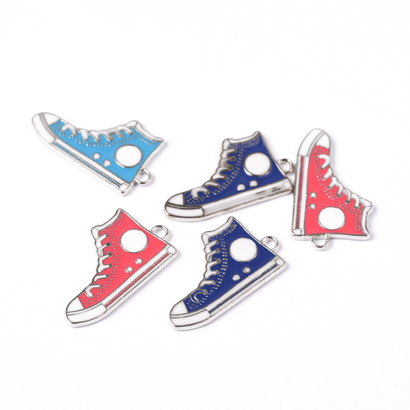 PandaHall Alloy Enamel Pendants, Lead Free and Cadmium Free, Shoes, Platinum Metal Color, Mixed Color, 17x30x2mm, Hole: 1.5mm Alloy+Enamel...