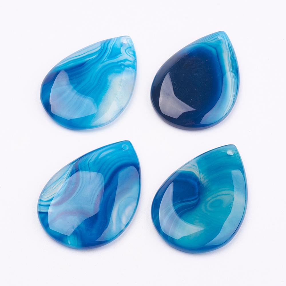 PandaHall Natural Agate Pendants, Dyed & Heated, Drop, 45.5~46x30~31x5~6.5mm, Hole: 2mm Natural Agate Drop Blue