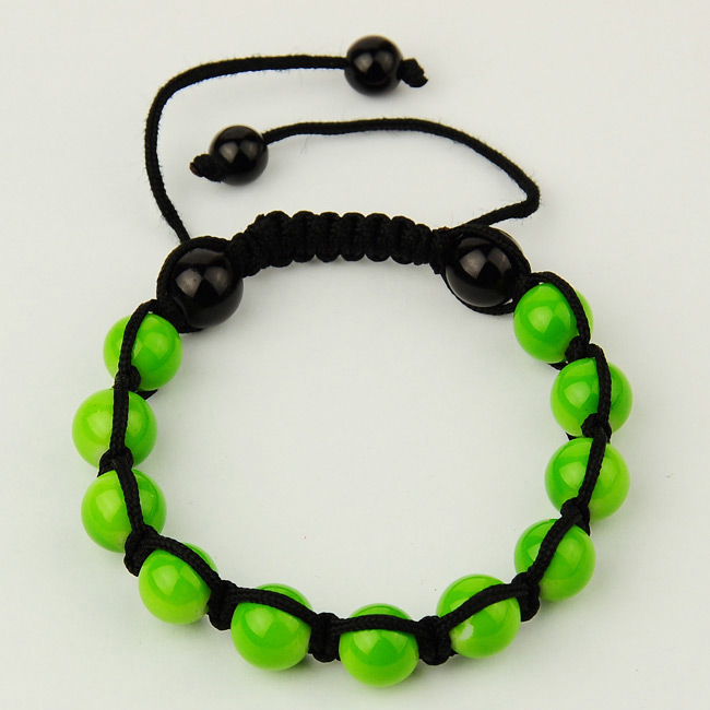 PandaHall Fashion Bracelets, with Baking Painted Glass Beads and Nylon Thread, GreenYellow, 55~100mm Glass Green