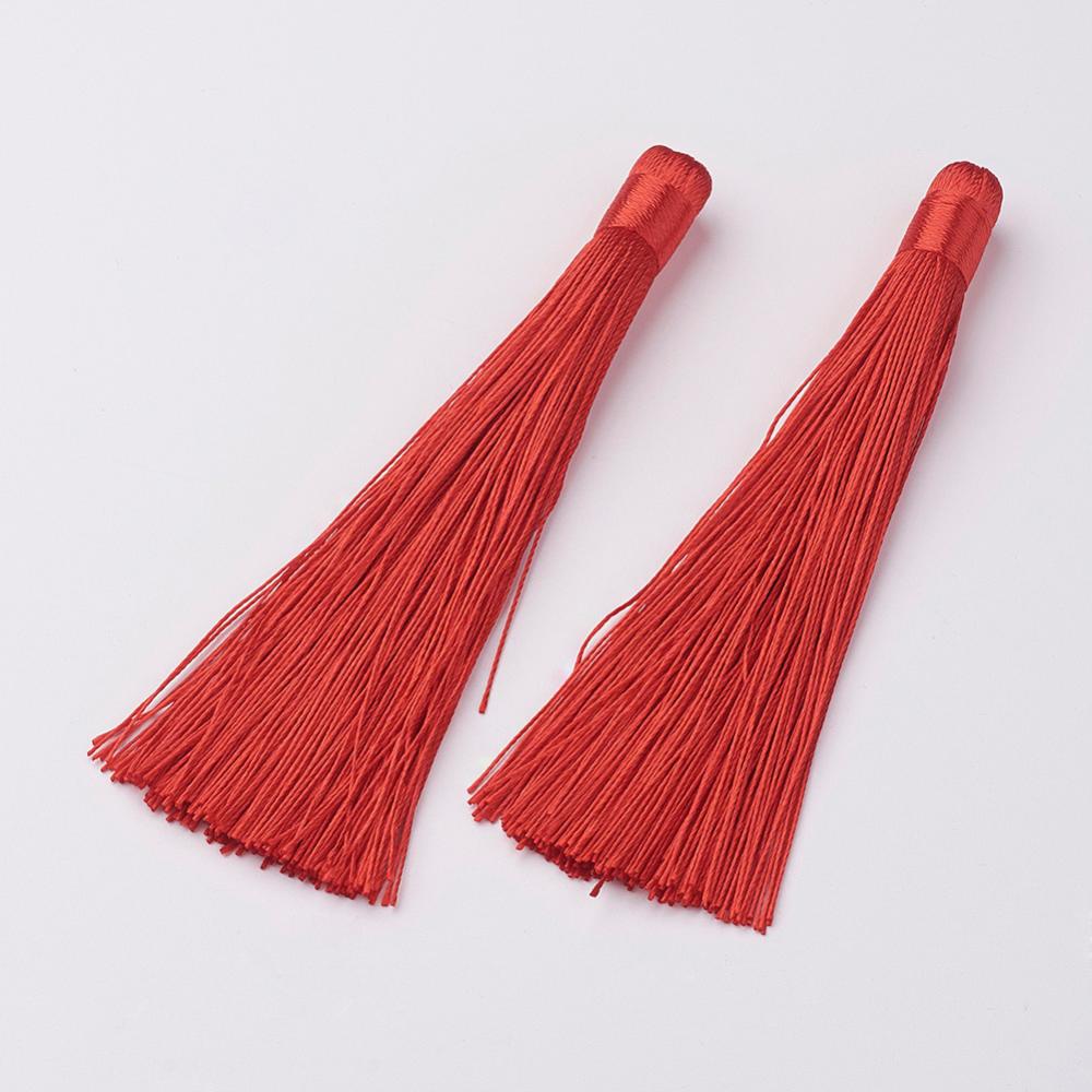 PandaHall Nylon Tassels Big Pendant Decorations, Red, 120x10mm, Hole: 5mm Nylon Red