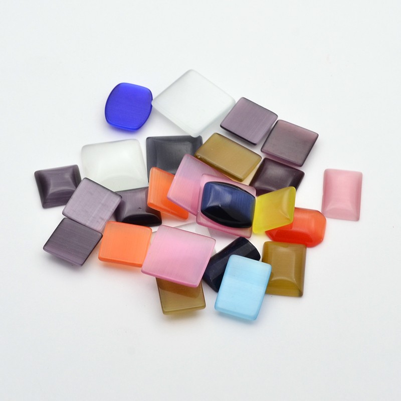 PandaHall Mixed Shape Cat Eye Cabochons, Mixed Color, 14~22x8~22x4~5mm; about 100pcs/200g Glass Others Multicolor
