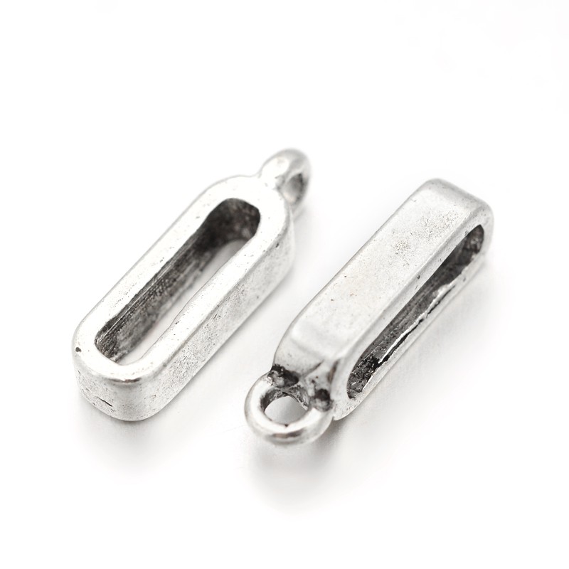 PandaHall Nickel Free Alloy Hanger Links, Scarf Bail Beads, Rectangle, Antique Silver, 16x4x4mm, Hole: 2mm and 2x10mm Alloy Rectangle