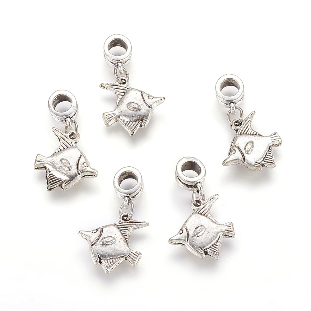 PandaHall Alloy European Dangle Beads, Fish, Antique Silver, 29mm, Hole: 5mm Alloy Fish