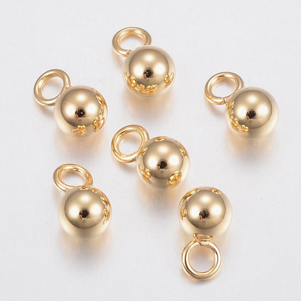 PandaHall 304 Stainless Steel Charms, Round, Golden, 6x3mm, Hole: 2mm Stainless Steel Round