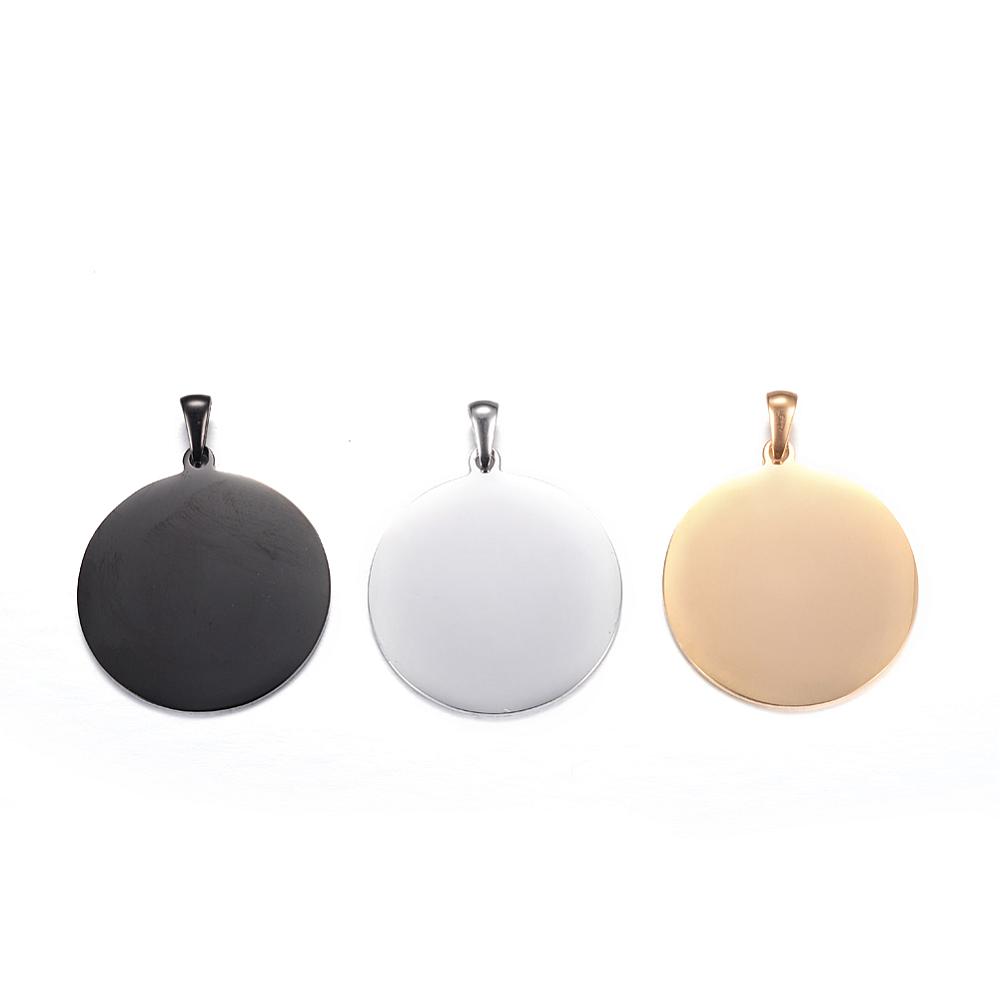 PandaHall 304 Stainless Steel Pendants, Blank Stamping Tag, Flat Round, Mixed Color, 33x30x1mm, Hole: 7x3mm Stainless Steel Flat Round...