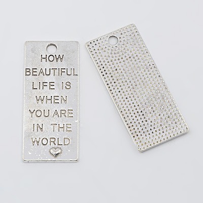 PandaHall Alloy Pendants, Dog Tags, Lead Free and Cadmium Free, Rectangle, Antique Silver Color, 53mm long, 22.5mm wide, 1mm thick, hole...