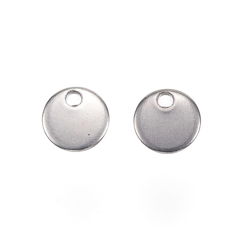 PandaHall 304 Stainless Steel Charms, Flat Round, Blank Stamping Tag, Stainless Steel Color, 6x0.5mm, Hole: 1mm Stainless Steel Flat Round