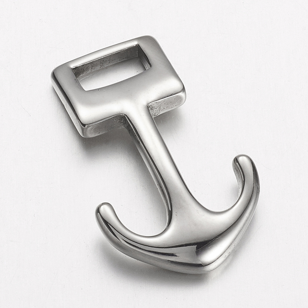 PandaHall 304 Stainless Steel Anchor Hook Clasps, For Leather Cord Bracelets Making, Anchor, Stainless Steel Color, 31.5x19.5x4.5mm, Hole...